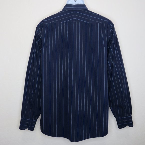 Structure* Men's Long Sleeve Button Down Curved Hem Stripe Shirt~Large 16"-16.5" - Picture 2 of 10